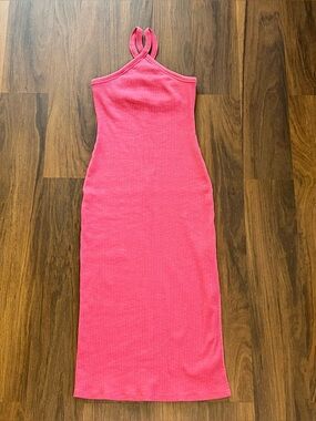 Old Navy pink ribbed halter midi dress